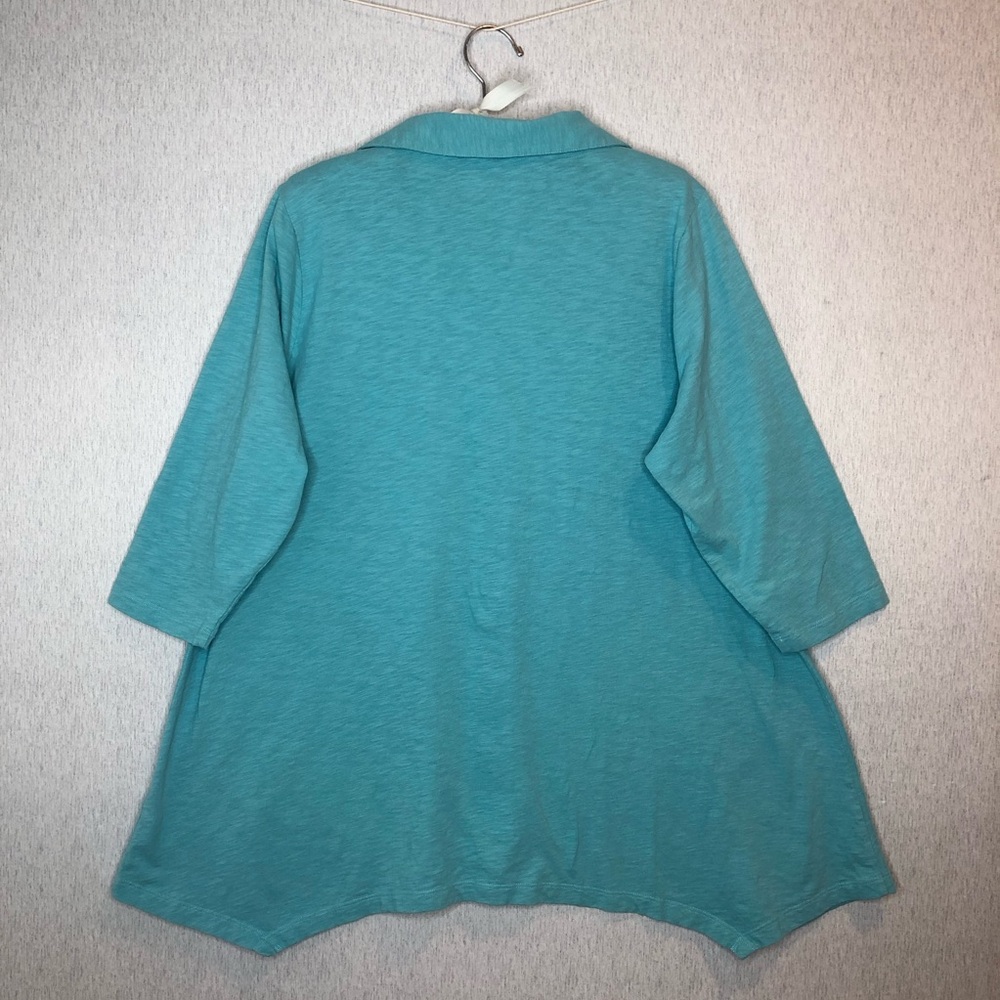 Soft Surroundings Danielle Button Top 3/4 Sleeve Turquoise Size 1X - Picture 8 of 14